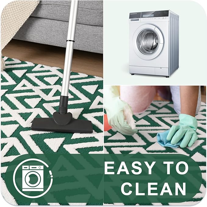 Ompaa Ultra Soft Shaggy Rugs Memory Foam Bedroom Carpet, Green and White 6 x 9 Feet, Plush Geometric Textured Area Rugs for Living Room Couch Dorm Kids Girls Teens Room Nursery Decor Floor Mat