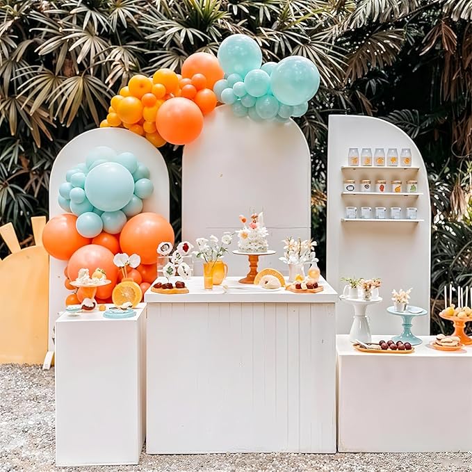 Orange and Blue Balloons Arch Kit Retro Dusty Blue Teal Orange Ivory White Beige Nude Latex Party Balloons Garland for Thanksgiving Fall Autumn Baby Shower Birthday Party Decoration