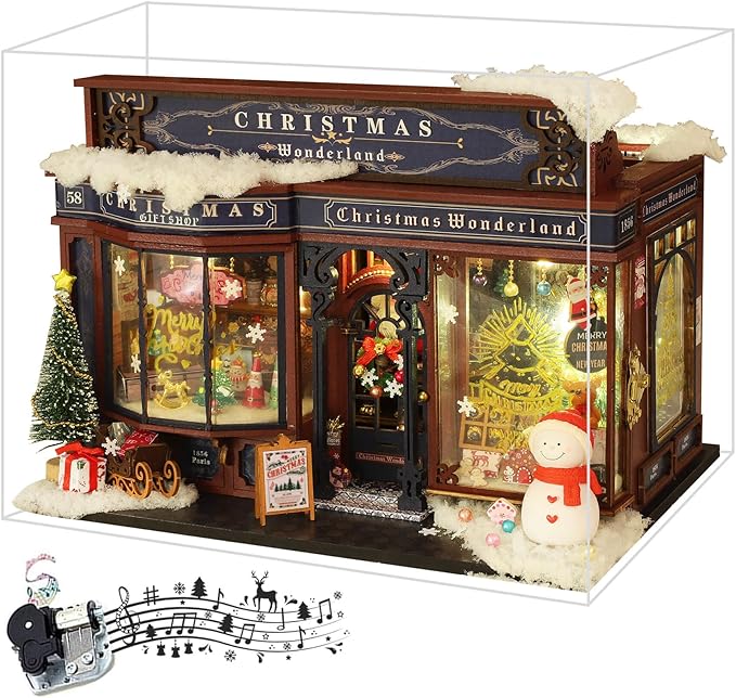 Christmas Miniature Dollhouse Kit, DIY Dollhouse Miniature House Kit for Adults, Tiny House Kits Mini Model Building Sets with Music (Christmas Wonderland)