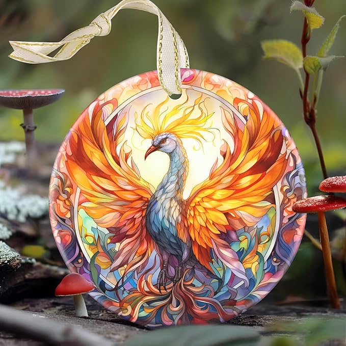 Phoenix 3.5 Inch Ceramic Christmas Hanging Ornament, Holiday Decor, Tree Ornaments, Gifts for Christmas, Holiday Presents, Gift Exchange