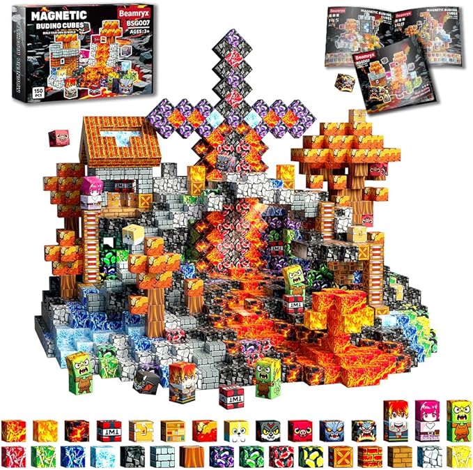 150 PCS Magnetic Blocks - Building Block for Kids Ages 4-8, Magnet Blocks Cubes Tiles Constructions Toys Girl Boy, STEM Educational Stacking Toy, Sensory Play Game Preschool Learning Gifts