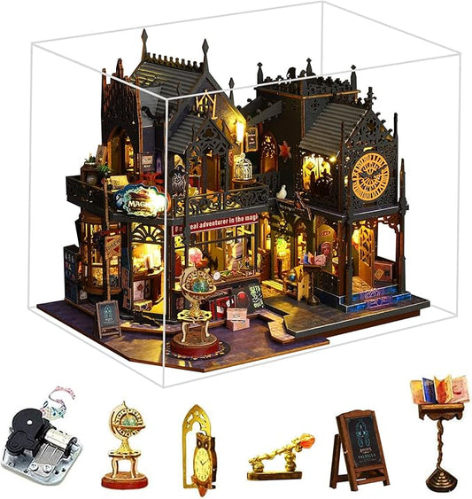 DIY Miniature Dollhouse Kit, Holo Magic City DIY Miniature House kit Wooden Dollhouse Kit, DIY Mini House kit for Adults to Build