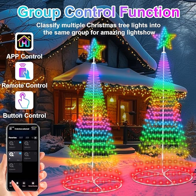 Smart Christmas Cone Tree Lights, 12ft 648LED Music Sync RGB Christmas Tree Lights with APP Remote Control, DIY Lighting Show Waterproof for Yard Garden Indoor Outdoor Christmas Decoration
