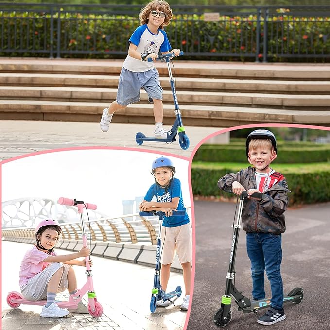 TENBOOM Scooter Kids Scooter with Handbrake, Toddler Scooter Scooters for Kids 3+, Light up LED Wheels Toys for Kids, Adjustable Handlebar, Foldable Scooter for Kids