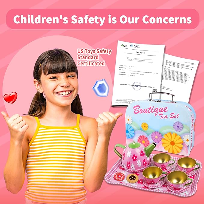 SMILESSKIDDO 15pcs Tea Party Set for Little Girls - Princess Tea Party Sets,Kids Kitchen Pretend Play Toys - Toddler Tea Party Sets for Girl 3-5, Girls Tea Party Set Gift for 3 4 5 6 7 8 Girl (Pink)