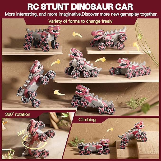 8WD Remote Control Car, 2.4GHz Remote Control Dinosaur for Boys 4-7,Suitable for Children Aged 8-12, Children's Birthday Gift Recommendation (Red)