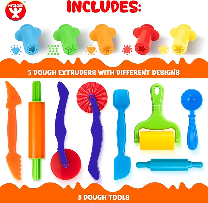 13 Pcs Dough Tools Set – Dough Extruders + Dough Cutters Set – Educational Modeling Clay Tools – Preschool Toys & Toddler Activities – Arts & Crafts for Kids Ages 3-5