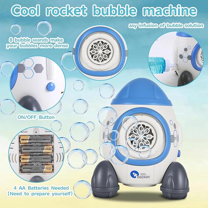 Bubbles Machine for Kids Toddlers Age3 4 5 Years Old Birthday Valentines Day Gifts Unique Cute Baby Outdoor Blue Rocket Bubble Maker Toya Outside Toy Bath Bathtub Blower Game Little Girl Boy Easter