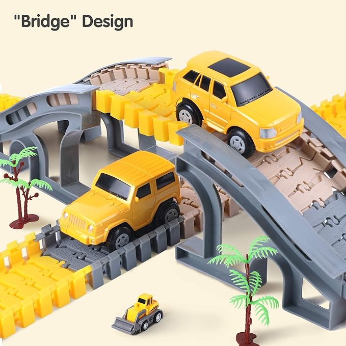 TUMAMA 249pcs Construction Race Track Vehicle Toys for Boys and Girls, STEM Building Bendable Cars Track Sets for Toddlers 3 4 5 6 Years Old