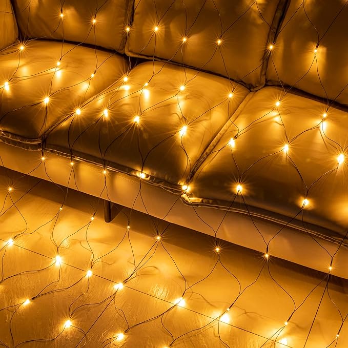 AWQ 200 LED 9.8ft x 6.6ft String Lights Net Mesh Lights Christmas Net Lights 8 Modes for Christmas Wedding Party Home Garden Lawn Bushes Bedroom Indoor Outdoor Decor (9.8ft x 6.6ft, Warm White)
