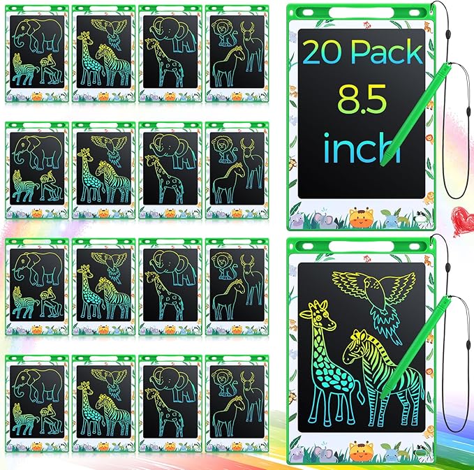 Zhehao 20 Pack LCD Writing Board for Adults, 8.5 Inches Doodle Jungle Animals Reusable Scribbler Board Screen Drawing Pad Erasable Painting Pads Educational Toy for Adults