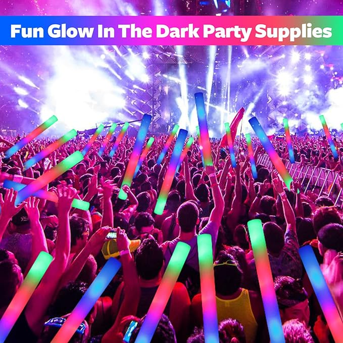 68 PCS LED Foam Glow Sticks Bulk, Glow in the Dark Party Supplies with 3 Modes Colorful Flashing, Neon Party Favors for Birthday, Wedding, Carnival, Concert, New Year