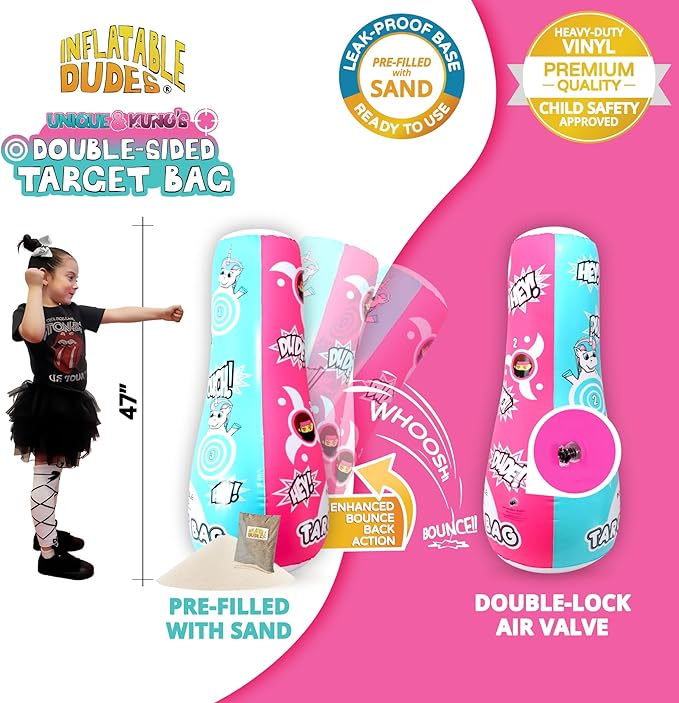 INFLATABLE DUDES Target Bags -Kids Punching Bag | Already Filled with Sand| Bop Bag | Premium Inflatable Toy | Punching Bag for Kids | Enhanced Bounce-Back Action! | Indoor Outdoor -Party Games