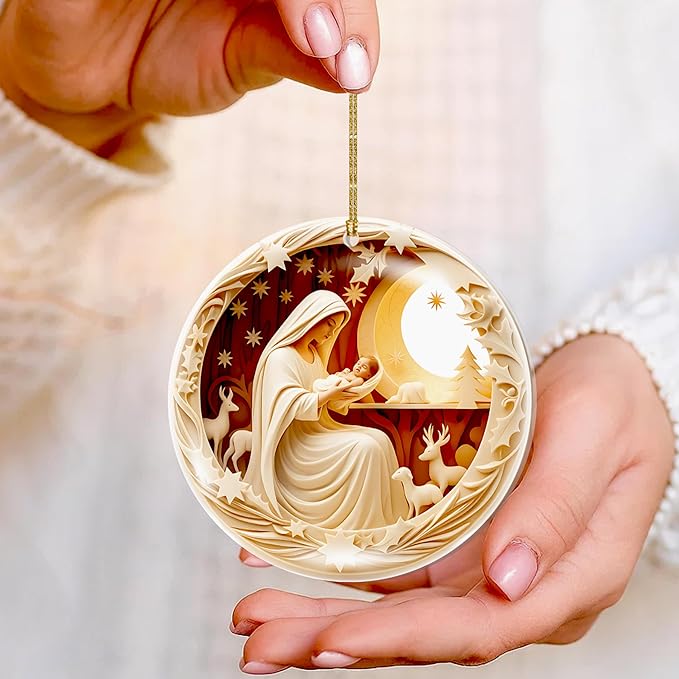 2025 Christmas Ornament – Holy Nativity Scene Acrylic Ornament, Virgin Mary and Baby Jesus Religious Decoration for Tree, Dated Navidad 2025 Ornament, Christian Catholic Christmas Decor Gift