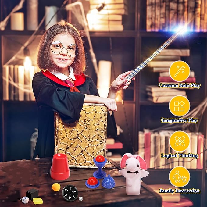 Skirfy Magic Tricks-Magic Kit for Kids Age 6-8,Magic Set with Magician Costume,Magic Wand, for Kids Boys Girls Ages 6 7 8 9 10 11 12