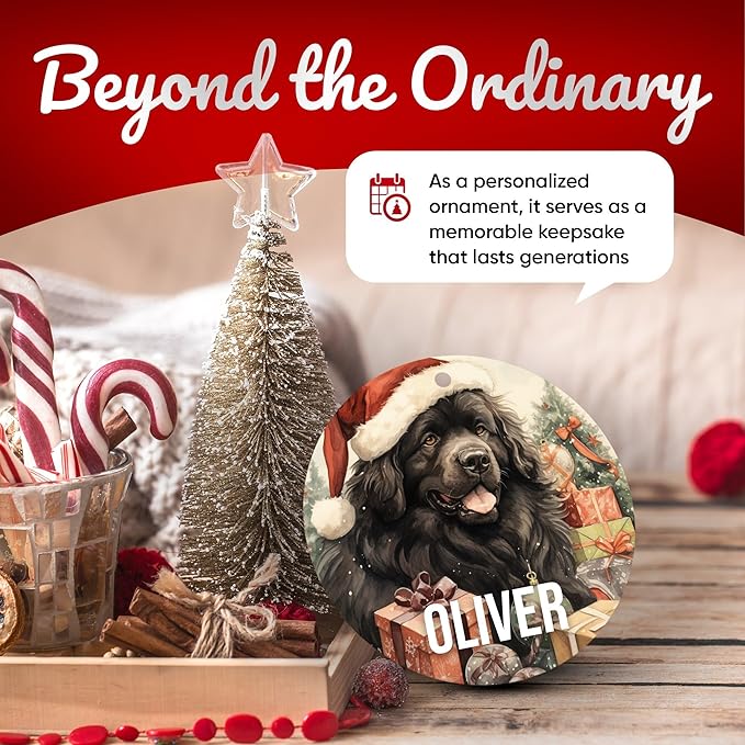 Newfoundland Personalized Dog Ornament - Pet Ornament for Christmas Tree - 3" Round Ceramic - Printed in USA - Choose from 200 Breeds - Dog Mom - Dog Dad - Xmas Decoration DOG0147