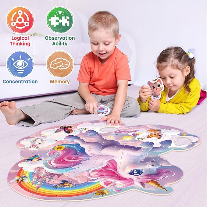 SYNARRY Unicorn Floor Puzzles for Kids Ages 4-6, Large 45 Piece Floor Puzzles for Kids Ages 4-8, Puzzles for Toddlers 2-4, Unicorn Toys Gifts for 3 4 5 6 7 8 Year Old Girls