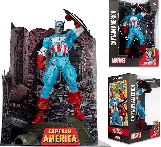 McFarlane Toys - Marvel Captain America 1:6th Scale Posed Figure with Scene & Comic (The Amazing Spider-Man #323)