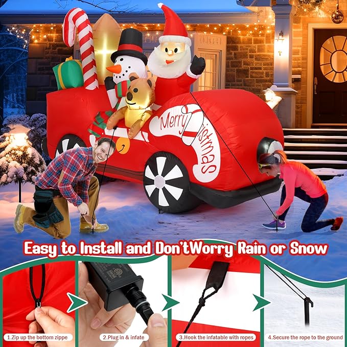 Outdoor Christmas Inflatabes Decoration, 7FT Inflatable Christmas Santa Claus with Snowman and Bear, Outdoor Blow Up Yard Decorations with Built-in LED for Holiday Lawn Yard Garden Decor