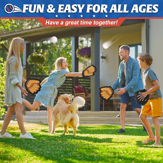 Officygnet Kids Outdoor Toys Catch Ball Games Set, 2 Pack Baseball Training Toy with Gloves for Kids Ages 3-12 Years Old, Beach Pool Yard Games for Adult and Family, for Toddlers Boys Girls