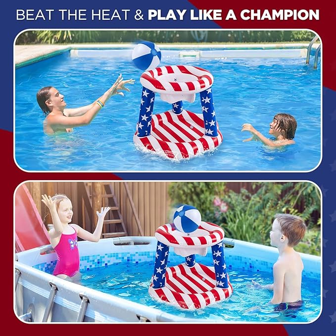 10.4' Larger Pool Volleyball Set - 2024 NEW Inground Pool Volleyball Net & Basketball Hoop, Inflatable Water Games for Adults and Family, Pool Floating Toys for Kids 8-12 | Teens Summer Floaties