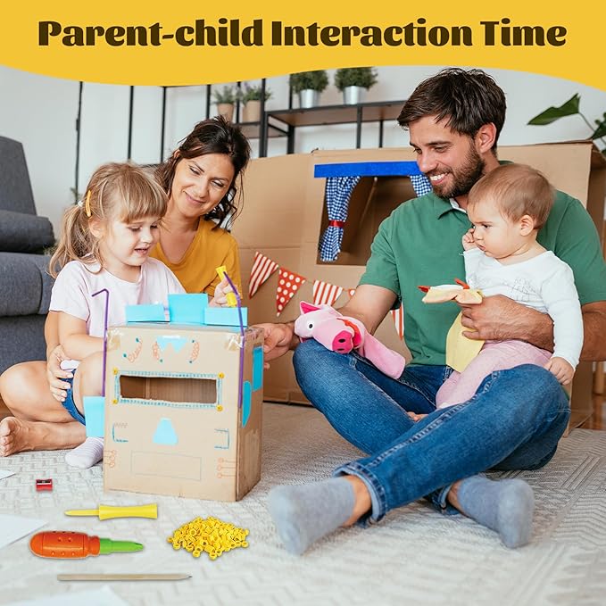 361 Piece Cardboard Construction Tools Kit for Kids: STEAM Building Toy Set with Cardboard Cutter Gloves Screws Nuts, Educational Craft Kit Gift for Boys Girls Age 5+, Great for Home Play + Classroom