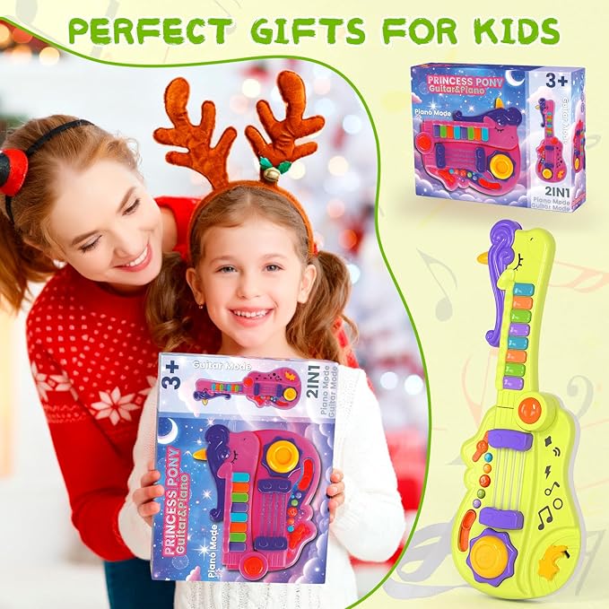 M SANMERSEN Kids Guitar Toddler Toys Guitar for Kids 3 4 5 Year Old Boys Electric Musical Toy Guitars with Strings Strap Light Up Boys Girls Birthday Christmas Easter Gifts