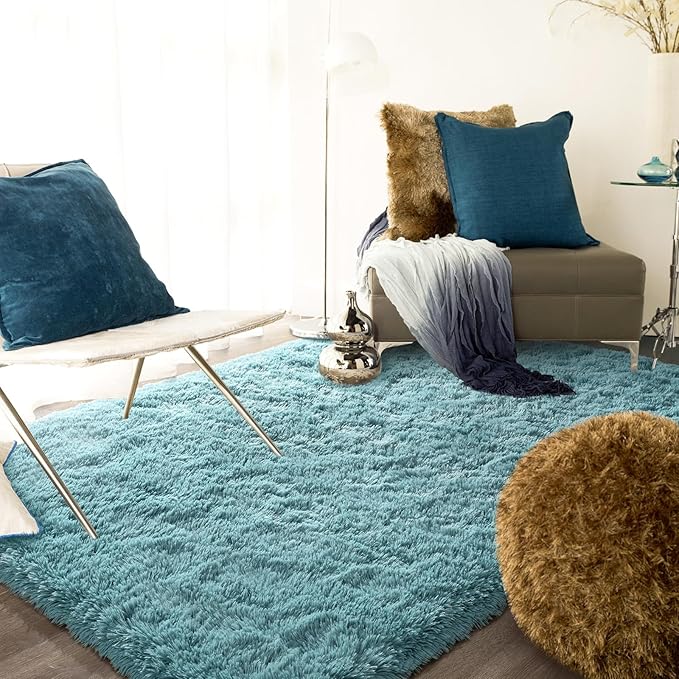 Ompaa Ultra Soft Fluffy Bedroom Rugs Memory Foam Carpet, 6x9 Feet Dark Cyan Area Rugs, Shaggy Living Room Rug Fuzzy Accent Carpets for Kids Girls Rooms, Modern Apartment Dorm Indoor Home Decor