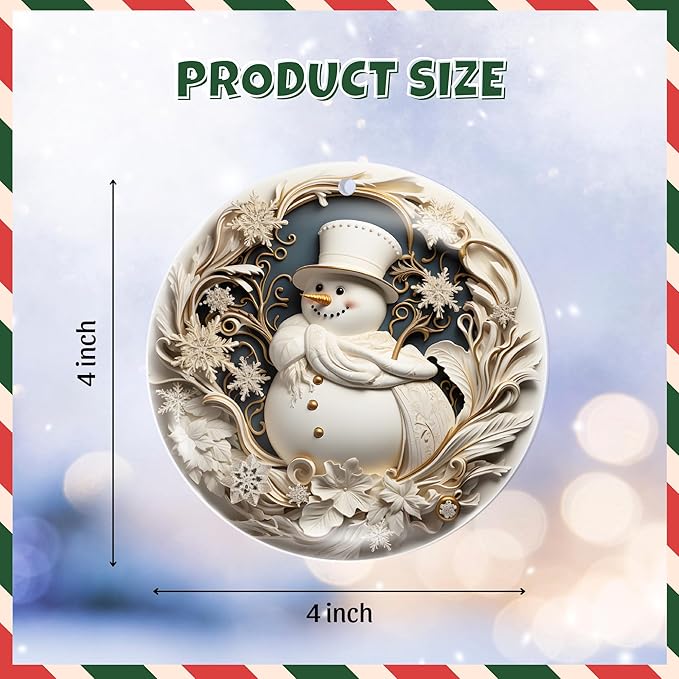 2025 Christmas Ornament – Elegant White & Gold Snowman Acrylic Ornament, Luxury Design for Tree & Holiday Décor, Dated Navidad 2025 Ornament, Classic Winter Decoration Gift Idea