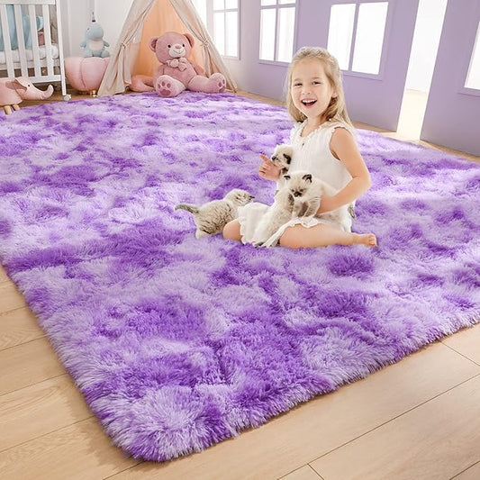 AROGAN Soft Rainbow Area Rugs for Girls Room 4x6 Feet, Fluffy Girls Bedroom Rugs, Princess Rug, Cute Colorful Carpet for Kids Teens Nursery Toddler, Purple