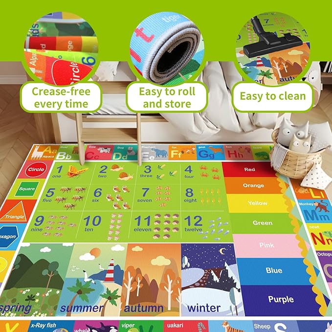 ABC Rug for Kids Playroom,Toddler Alphabet Mats Washable for Baby Area,Classroom,Play Room,Floor,Nursery (5x7FT)