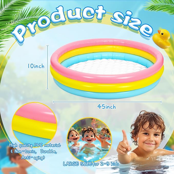 Jerify 3 Pack Pool for 45 x 10 Inch Inflatable Portable Round Paddling Pool 3 Rings Blow up Rings Round Padding Ball Pond for Indoor Outdoor Water Game Play (Colorful)