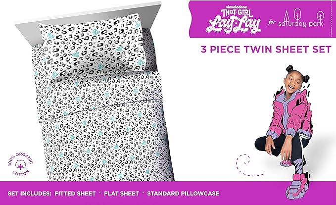 Saturday Park That Girl Lay Lay Princess Twin Sheet Set - 3 Piece 100% Organic Cotton Sheets - GOTS & Oeko-TEX Certified (Nickelodeon Official)