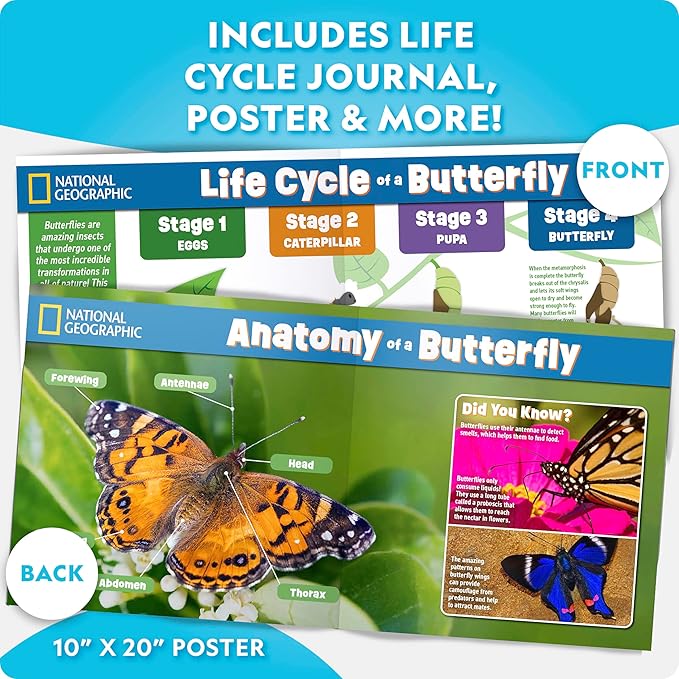 National Geographic Ultimate Butterfly Growing Kit - Butterfly Activity Kit with Voucher for 5 Live Caterpillars, Butterfly Cage, Butterfly Feeder