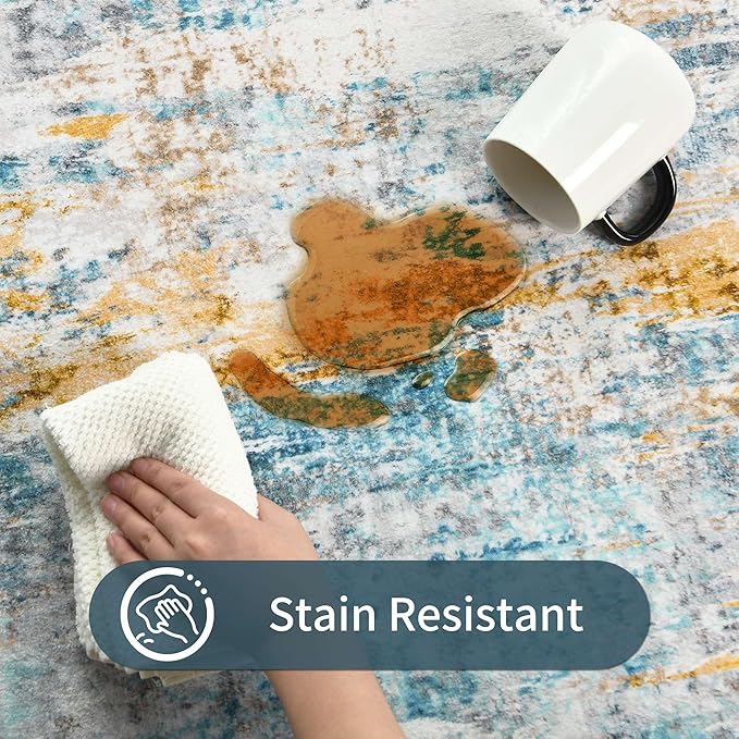 2x6 Rug Runners for Hallways Kitchen Runner Rug Non Slip Washable Blue Long Runner Rugs with Rubber Backing Soft Abstract Carpet Runner for Hallways, Kitchen, Bedroom, Bathroom, Entryway