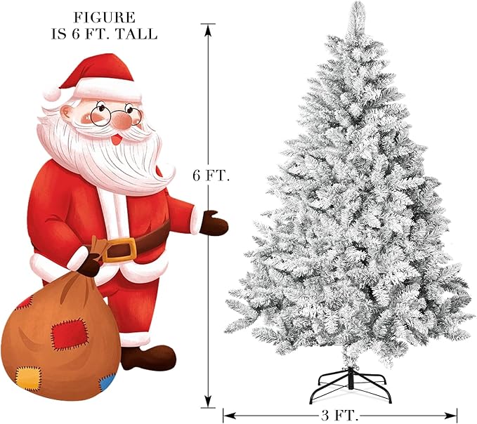 SUNCROWN 6ft Artificial Flocked Christmas Tree Premium Frosted Snow Christmas Tree Hinged Xmas Tree Holiday Decor for Indoor Outdoor, Foldable Metal Stand, 1000 Branch Tips, White