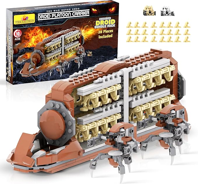 58-Piece Battle Droid Platoon Carrier Attack Craft with 2 Droideka, Building Blocks Compatible with Major Brands, Battle Soldiers Action Figures with Weapons, Clone Army Building Kit for Star Fans