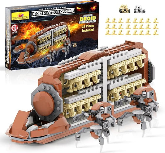 58-Piece Battle Droid Platoon Carrier Attack Craft with 2 Droideka, Building Blocks Compatible with Major Brands, Battle Soldiers Action Figures with Weapons, Clone Army Building Kit for Star Fans