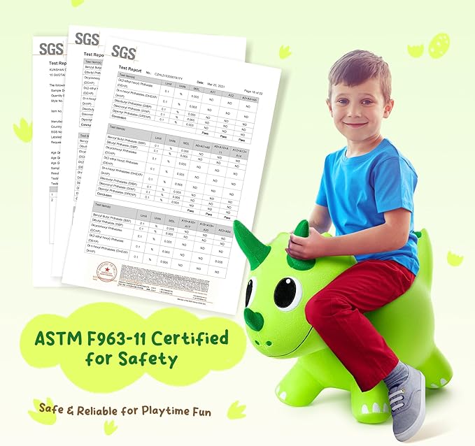 ZOOJOY Plush Bouncy Dinosaur Hopper for Toddlers 1-5 Soft Covered Inflatable Ride-On Animal Horse Hopper, Dino Bouncy with Pump, Indoor Outdoor Ride On Toys for 18 Months 2 3 4 5 6 Years Boys Girls