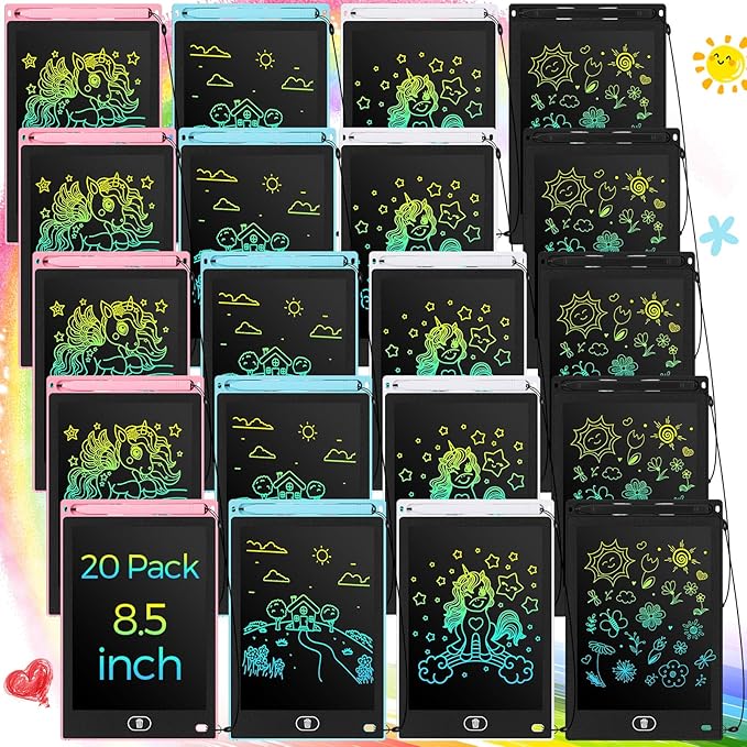 Zhehao 20 Pack LCD Writing Board for Kids, 8.5 Inches Doodle Reusable Screen Drawing Pad Erasable Painting Pads Educational Toy for 3-8 Years(Cute Color)