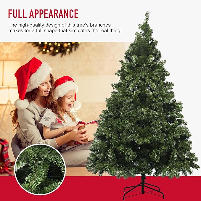7ft Christmas Trees, Premium Hinged Artificial Christmas Tree Holiday Pine Trees with PVC Branch Tips Easy Assembly Metal Stand& Foldable Base Xmas Tree for Home, Office, Party Decoration.