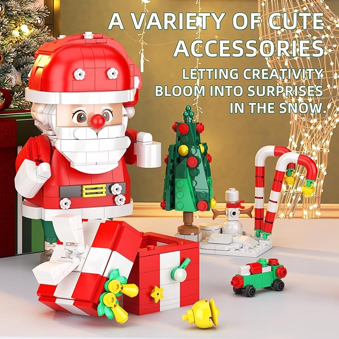 Christmas Building Blocks Set, 750 Piece Santa Claus Building Block Set with Christmas Tree and Gift Box, Santa's Gift Train Building Sets for Kids Ages 6-12, Holiday Building Toys for Boys Girls