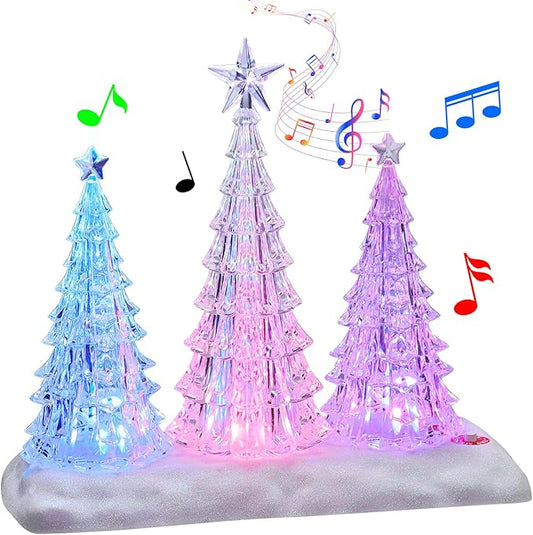 Tabletop Christmas Tree with Light and Music - Battery Operated Crystal Clear Acrylic Christmas Tree Light with 8 Christmas Songs for Tabletop Home Office Holiday Decorations Gift, Multi-Color
