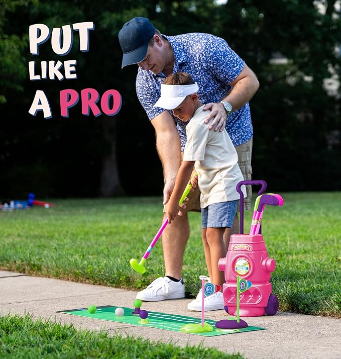 ToyVelt Toddler Golf Set - Kids Golf Clubs with 6 Balls, 4 Golf Sticks, 2 Practice Holes and a Putting Mat - Promotes Physical & Mental Development, Ideal Toddler and Kids Golf Set Gift for Boys 2-10