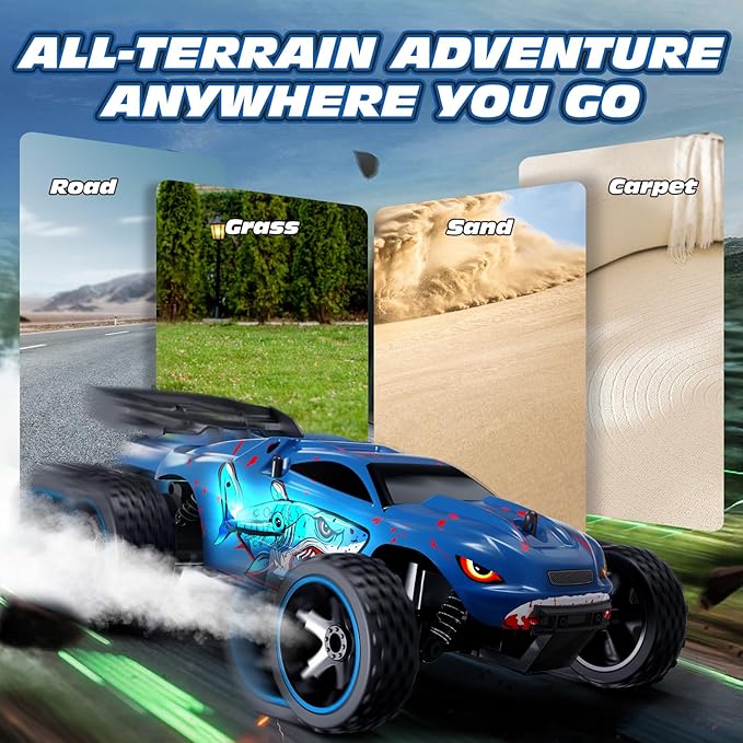 Tecnock RC Cars for Kids, 1:18 Scale 2WD RC Car with USB-C Easy Charging, 2.4GHz Remote Control Car with LED Lights & 50 Mins Playtime, Toys Gifts for Boys & Girls Ages 8-12