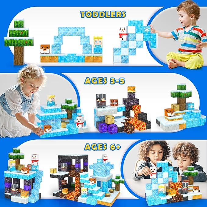 Coodoo Frozen Toys Magnetic Blocks - Build Mine Magnet World Frozen & Lava Set, Magnetic Tiles Building Blocks Toddler STEM Sensory Outdoor Kids Toys, Gifts for Boys & Girls for Ages 3 4 5 6 7 8