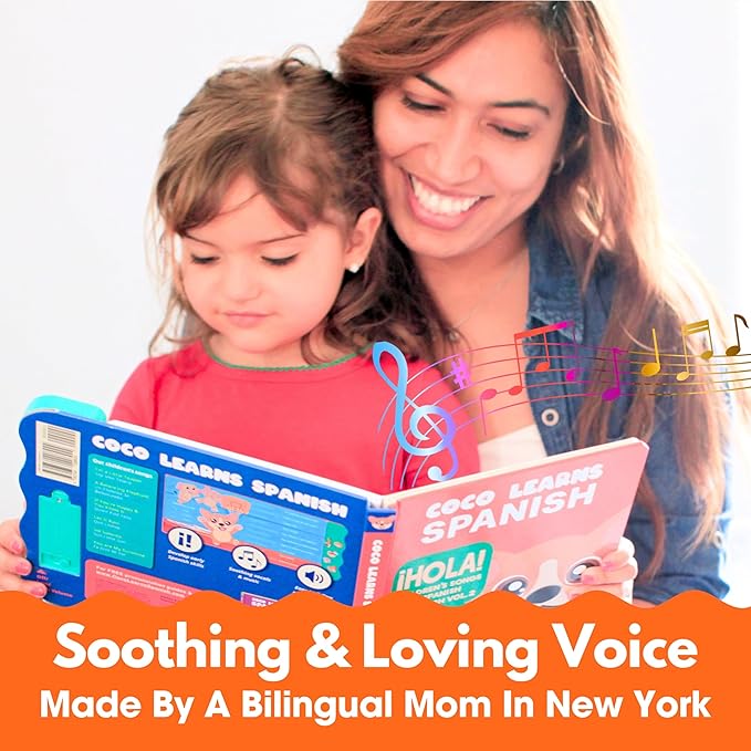 Musical Spanish Books for Kids 1-3, Spanish English Toys for Babies & Toddlers 1-3, Baby & Toddler Spanish Books, Bilingual Learning Toys 1 Year Old, Libros Infantiles en Español