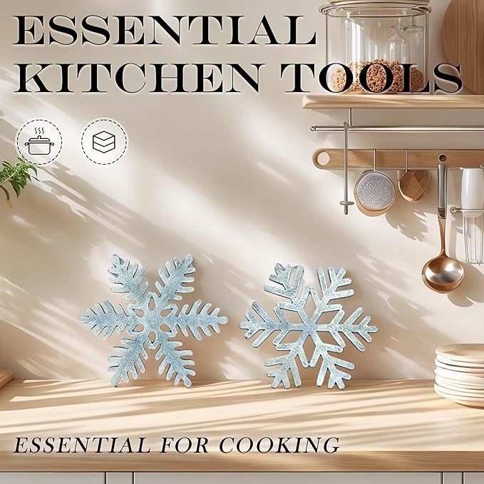 2 Pack Snowflake Metal Trivets, Heat Resistant Cast Iron Trivet, Decorative Christmas Trivets for Holiday & Christmas Decorations for Kitchen