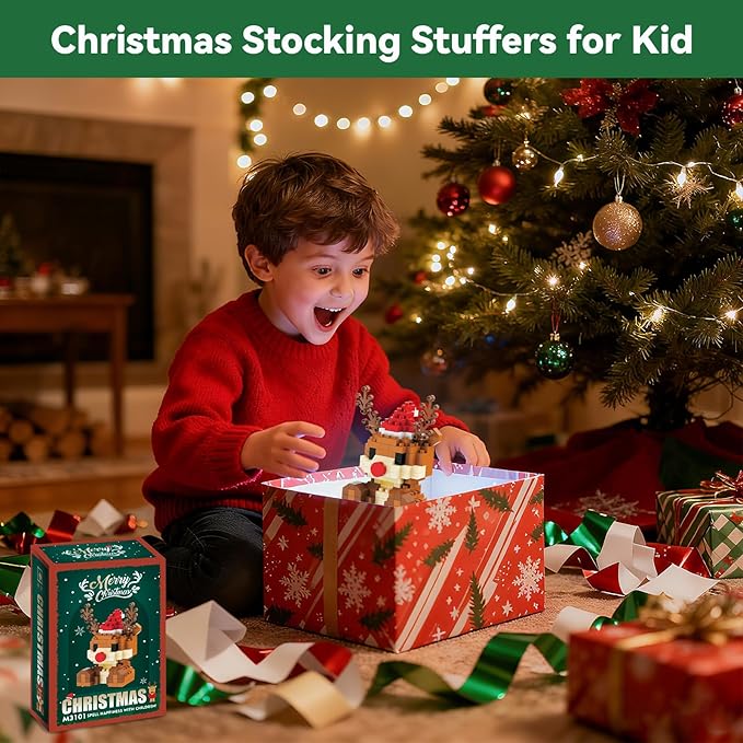 4 Pack Christmas Stocking Stuffers Gifts for Kids, Santa Claus Design Building Blocks, 2025 New Christmas Building Blocks Theme Ornaments, Xmas New Year Birthday Gifts for Boys, Girls and Teens