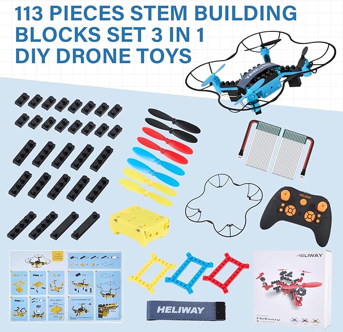 3 in 1 STEM Building Remote Controller Drone for Kids Ages 8-12, RC Mini Drone for Beginners, Science Kit - 3 Different Designs, 3D Flips, Drone Kit Toys for Teens Boys Girls